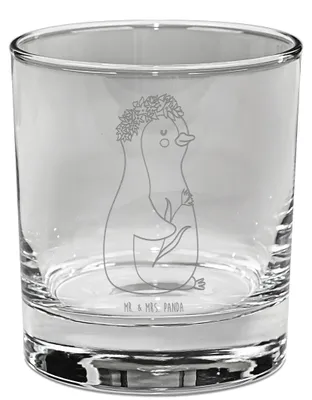 Produktbild von Mr. & Mrs. Panda Whiskyglas Pinguin Blumen - Transparent - Geschenk, Universum, Motivation, Blumenliebe, Wunderschön, Whisky Tumbler, Glas, Whiskey, Leben, Gravur