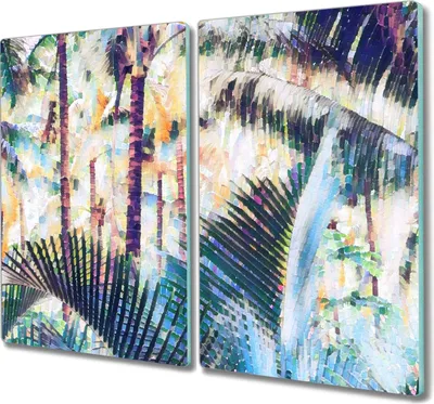 Produktbild von Coloray Küchenbrett Kochplattenabdeckung Hackbrett Schneidebrett Herdabdeckplatte 2x30x52 cm - Jungle Baum