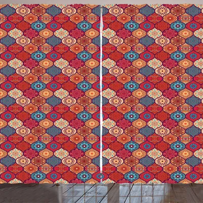 Produktbild von ARANDE marokkanisch Gardine, Orientalisches gewelltes kurviges Muster mit Frühlings-Natur inspirierte Retrostil-Kunst-Motive, 280 x 175 cm, Mehrfarbig