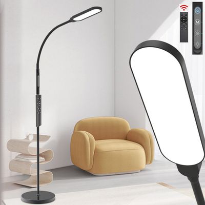 Stehlampe LED Dimmbar 15W, Leselampe mit 5 Farbtemperaturen mit Stufenlosem Dimmen, Touch-Steuerung und Fernbedienung, Stehleuchte für Wohnzimmer