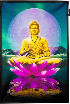 Produktbild von PSYWORK Schwarzlicht Stoffposter Neon "Sacred Lotus Buddha", 40x60cm