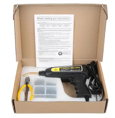 Produktbild von Kunststoff-Schweißgerät für Auto-Stoßstangen - 70 W 220 V Schweißmaschine - 400 Klammern - EU-Stecker - Kunststoff-Reparaturset - Papierbox-Set