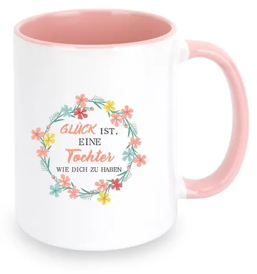 Productafbeelding van Koffiekop voor dochter, met de tekst: "Geluk is om een dochter zoals jij te hebben." Roze, 330 ml, keramiek