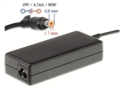 Produktbild von Akyga notebook power adapter AK-ND-08 19V/4.74A 90W 4.8x1.7 mm HP, Laptop, Drinnen, 100-250 V, 55 +/- 5 Hz, 90 W, 19 V