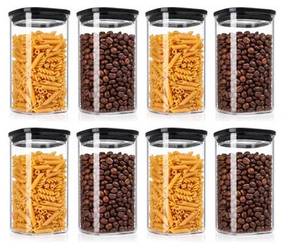 Zdjęcie produktu dla Zestaw 8 szklanych pojemników Arendo o pojemności 1200 ml każdy, z szklanymi pokrywkami, szczelnych dzięki uszczelce silikonowej, kwadratowych, wykonanych z borokrzemowego szkła, odpornych w temperaturach od -40 do 400 °C, przezroczystych