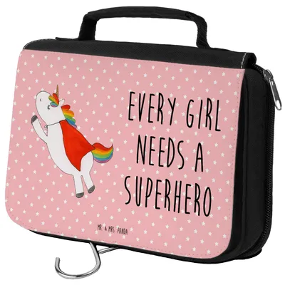 Produktbild von Mr. & Mrs. Panda kosmetiktäschchen Einhorn Super - Rot Pastell - Geschenk, Einhörner, Kosmetiktasche, Superheld, Schminkbeutel, kulturtäschchen, Held, Kulturbeutel