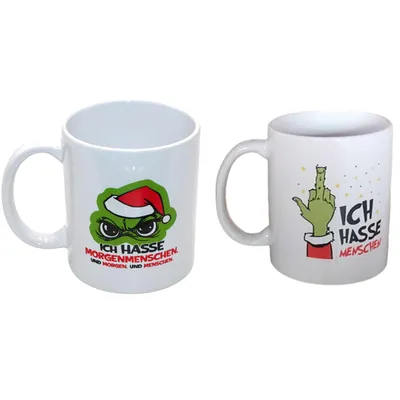 Produktbild von 2-tlg. Set Tassen Weihnachten "Festtags-Muffel" Anti Weihnachts Geschirr Tassen witzig Weihnachten - Freche Tassen Weihnachten