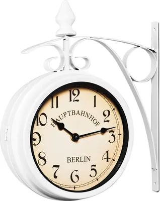 Produktbild von MONZANA® Wanduhr Vintage Quarzuhrwerke Mit Beidseitigem Ziffernblatt Doppelseitige Bahnhofsuhr Schmiedeeisern Retro Weiß
