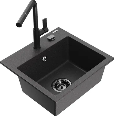Immagine prodotto di Mexen Milo lavello in granito 1-vasca con rubinetto da cucina Flora, nero maculato - 6505-76-670401-70-B