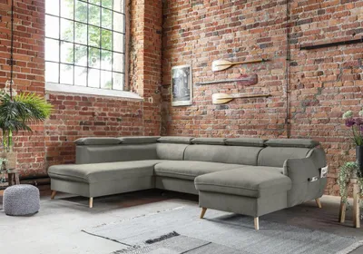 Produktbild von MIUFORM Sweet Harmony - Ecksofa mit Bettfunktion und Bettkasten U-FORM LINKS - 321x208cm - Velours Grau - Sofa Schlafsofa Couch