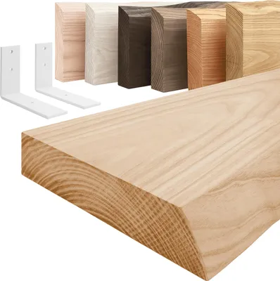 Produktbild von LAMO Manufaktur Wandregal Holz Baumkante  |  Regal Farbe: Natur | mit weißem Basic Regalträger | 50 cm