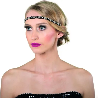 Produktbild von Dünnes Charleston Haarband mit eleganten Perlen und funkelnden Strasssteinen