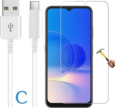 Produktbild von ino 2in1 Set Schutzglas + USB-Kabel kompatibel mit Blackview Wave 6C / A53 pro/Oscal FLAT 1C / Oscal Tiger 10 Panzerglas harte Schutzfolie Panzerfolie Displayschutzglas Harte Glasfolie Displayglas 9H