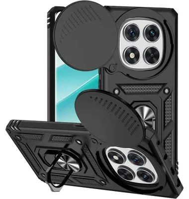 Image de Coque pour Xiaomi Redmi Note 14 Pro 4G, Bumper avec Anneau et Protection Caméra - Noir