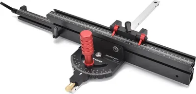 Immagine prodotto di Guida angolare per seghe circolari da banco - Misuratore angolare con guide a T - Supporto regolabile da 400 a 765 mm - Adatto per seghe circolari da banco e piani fresa - Accessorio per giunti a scatola e incastri a coda di rondine - Utensile per legno