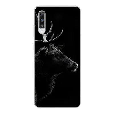 Produktbild von MuchoWow® Handyhülle Schutzhülle Hülle für Samsung Galaxy A70 Hirsch - Schwarz - Porträt - Geweih - Tiere Silikon Softcase Handy Hülle - Schutzhaube
