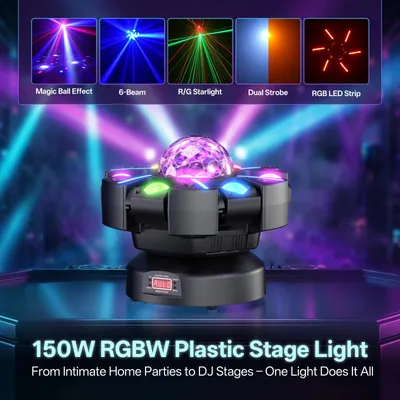 Produktbild von LED Moving Head Licht - Bühnenbeleuchtung - 150 W - RGBW - Laser- und Kugeleffekt - DMX - EU-Stecker