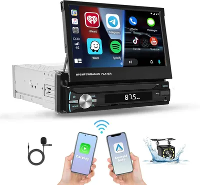 Obrázok produktu pre 1 DIN autorádio – Autorádio s dotykovým displejom – Autostereó – Multimediálny prehrávač – Bezdrôtové pripojenie CarPlay a Android Auto