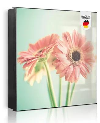 Produktbild von banjado Schlüsselkasten aus Metall, 30x30cm groß mit 32 Haken, als Magnettafel nutzbar, Korpus schwarz, Anschlag rechts, Fünf Gerbera [SKG1 11896]