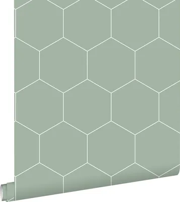 Produktbild von ESTAhome Tapete Wabenmuster Graugrün und Weiß 53 cm x 10.05 m
