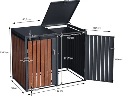 Obrázek produktu pro ML-Design 2-košový box na 2 koše 240L 132x80x116,3 cm, antracitový rezavý vzhled, ocel/korenová ocel, uzamykatelný