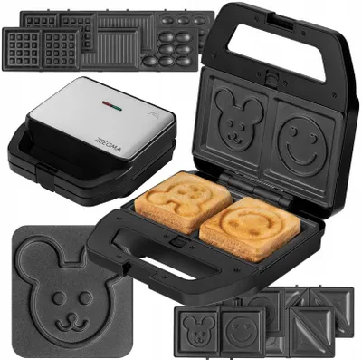 6-in-1 Waffeleisen 800-W-Panini, Toast, Waffeln, Grill, Kekse und Nüsse