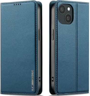 Immagine prodotto di Custodia magnetica in pelle flip per iPhone 15, con slot per schede e funzione stand Blu