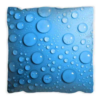 Produktbild von Wallario Premium Kissen, weiche Oberfläche, mit Motiv Wassertropfen auf Blau, Größe: 60 x 60 cm, mit weißer Rückseite