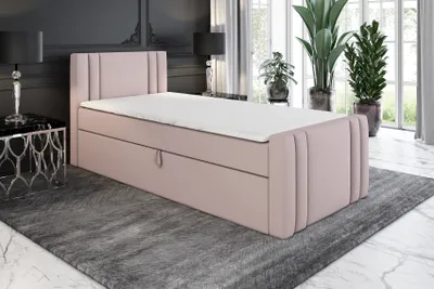 Produktbild von Boxspringbett, Jugendbett KLAUS 80x200 (Rechts) mit Bettkästen, Bonell-Matratze und Topper. Farbe: Rosa