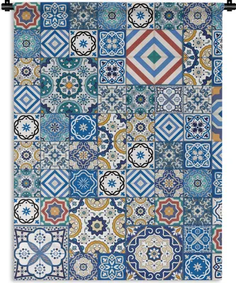 Produktbild von MuchoWow® Wandteppich Wandbehang Muster - Blau - Formen 120x160 cm Tapisserie Dekoration Wandtuch - Wohnzimmer - Moderne