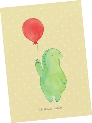 Produktbild von Mr. & Mrs. Panda Grußkarte Schildkröte Luftballon - Gelb Pastell - Geschenk, Fotokarte, Ansichtskarten, Schildkröten, Motivationsspruch, Jahrmarkt, Postkarten, Ballon