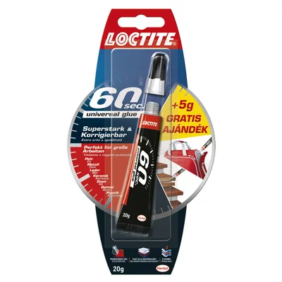 Produktbild von Loctite 60 Sec Universalkleber – 15 + 5 g – Schnelltrocknend in 60 Sekunden – Extra stark & transparent – Lösemittelfrei 1 Stück [H2002165]