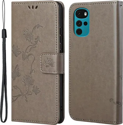 Produktbild von Motorola Moto G22 Hülle - Coverup Blumen & Schmetterlinge Klapphülle - Taupe Grau