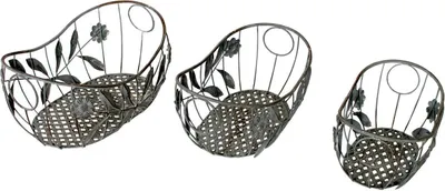 Produktbild von Metall Dekokörbe Set 3tlg. oval antik grau Korb Dekokorb Pflanzkorb Korbset