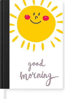 Produktbild von MuchoWow® Notizbuch Tagebuch Haushaltsbuch Notebook A5 Illustration mit dem Zitat "Guten Morgen" und einer lächelnden Sonne - Notizblock - Notizheft - Notebook - Schreibblock - Papier