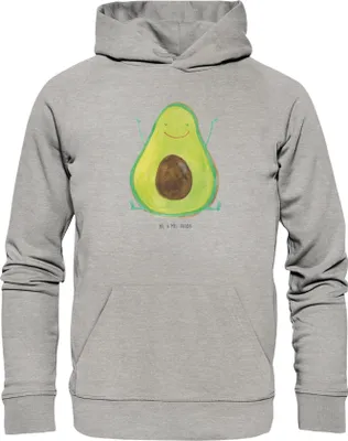 Produktbild von Mr. & Mrs. Panda Bio Hoodie Avocado Glücklich Größe L - Heather Grey - Geschenk, Statement-Hoodie, Freude, Sweatshirt, Chaos, Pulli mit Kapuze, Pullover, Frucht