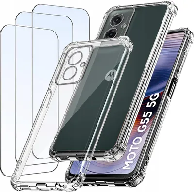 Zdjęcie produktu dla ZESTAW Etui do Motorola G55 5G ANTI-SHOCK CLEAR WZMACNIANE +3 SZTUKI SZKŁO