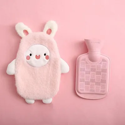 Image de Bouteille d'eau chaude Premium avec housse souple 0.5 litre Bouteille d'eau chaude pour enfants en caoutchouc naturel - Lapin-Rose