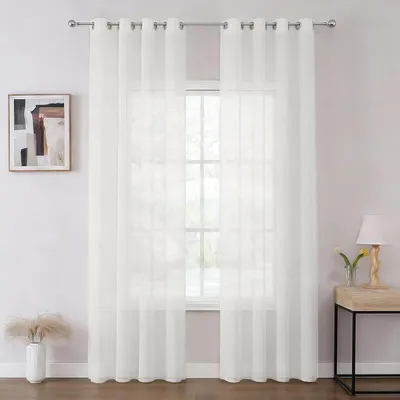 Image de Rideaux à œillets en voile, translucides, blancs, 140 x 215 cm, lot de 2