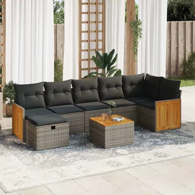 Produktbild von Eleganten-Stil 8-tlg. Garten-Lounge-Set mit Kissen Garten-Sofagarnitur, Outdoor Indoor, Grau Poly Rattan Gartenmöbel-Sets CHY27894933