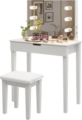 Produktbild von Schminktisch mit Spiegel, Schminkhocker, Schminktisch-Set mit 6 Glühbirnen