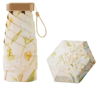 Image de Parapluie pliant pour femmes, avec protection UV UPF50+, résistant au vent et imperméable, de couleur jaune