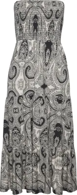 Produktbild von LASCANA 2-in-1-Kleid , als Rock oder Kleid tragbar, gesmocktes Oberteil schwarz-creme bedruckt Größe 34