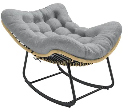 Produktbild von Rattan Schaukelstuhl Gartenliege mit dicke Kissen, Gartenschaukel bis 120 kg Indoor Outdoor 87 x 110 x 70 cm Grau