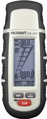 Obrázok produktu pre Merač vlhkosti materiálu Voltcraft FM-400, Merač vlhkosti dreva a budov s charakteristikami materiálu (FM-400)