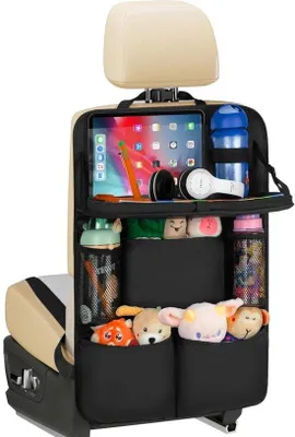 Produktbild von Famanu Autoorganizer mit Klapptisch - 7 Fächer - Hängender Rücksitz-Organizer für Kinder und Reisen - Universell für die meisten Autos