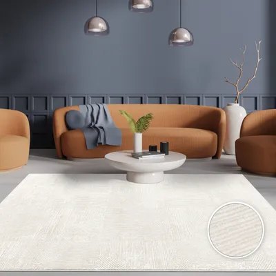 Immagine prodotto di Tappeto soggiorno a pelo corto tinta unita Skandi Boho motivo effetto 3D beige crema dimensioni 120x170 cm