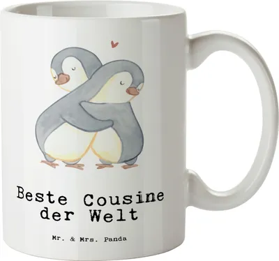 Produktbild von Mr. & Mrs. Panda Pott Pinguin Beste Cousine der Welt - Weiß - Geschenk, Familie, Riesenkaffeetasse, Haferl, weisse tasse, Große, Geschenkidee, Cousin, Verwandtschaft