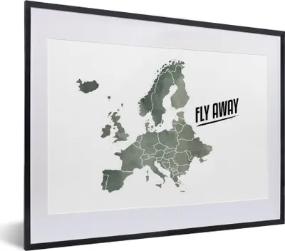 Produktbild von MuchoWow® MuchoWow® Gerahmtes Poster Karte - Europa - Zitate 40x30 cm - Poster mit zchwarzem Bilderrahmen - Bilderrahmen - Poster im Rahmen