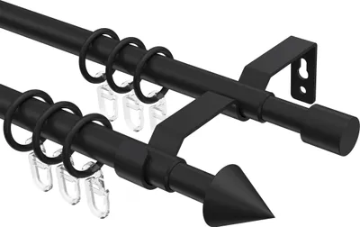Produktbild von Interdeco Gardinenstange ausziehbar / Teleskop-Vorhangstange Schwarz, Typ Hera Cone (Kegel), 16/13 mm Ø 2-läufig, 70-120 cm ausziehbar